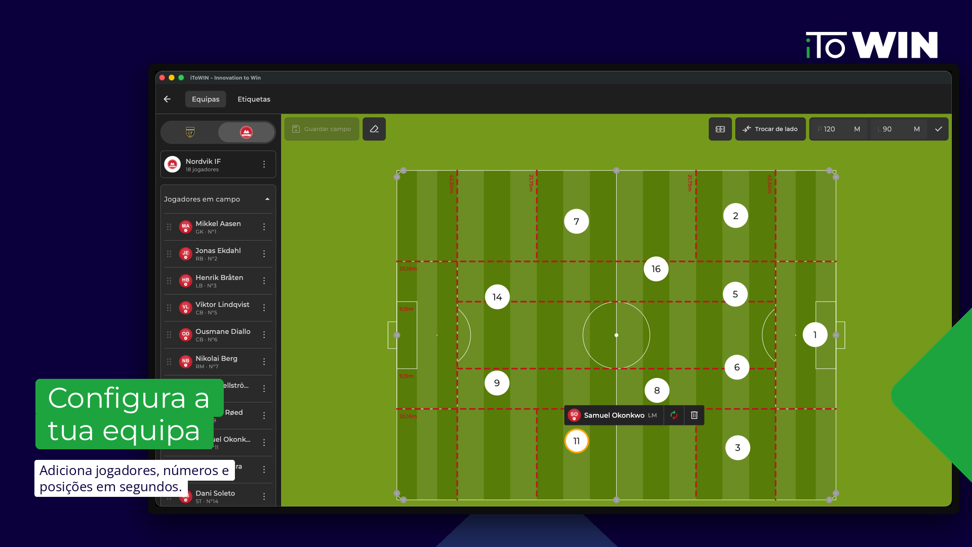 Configuração de equipas e táticas no iToWIN