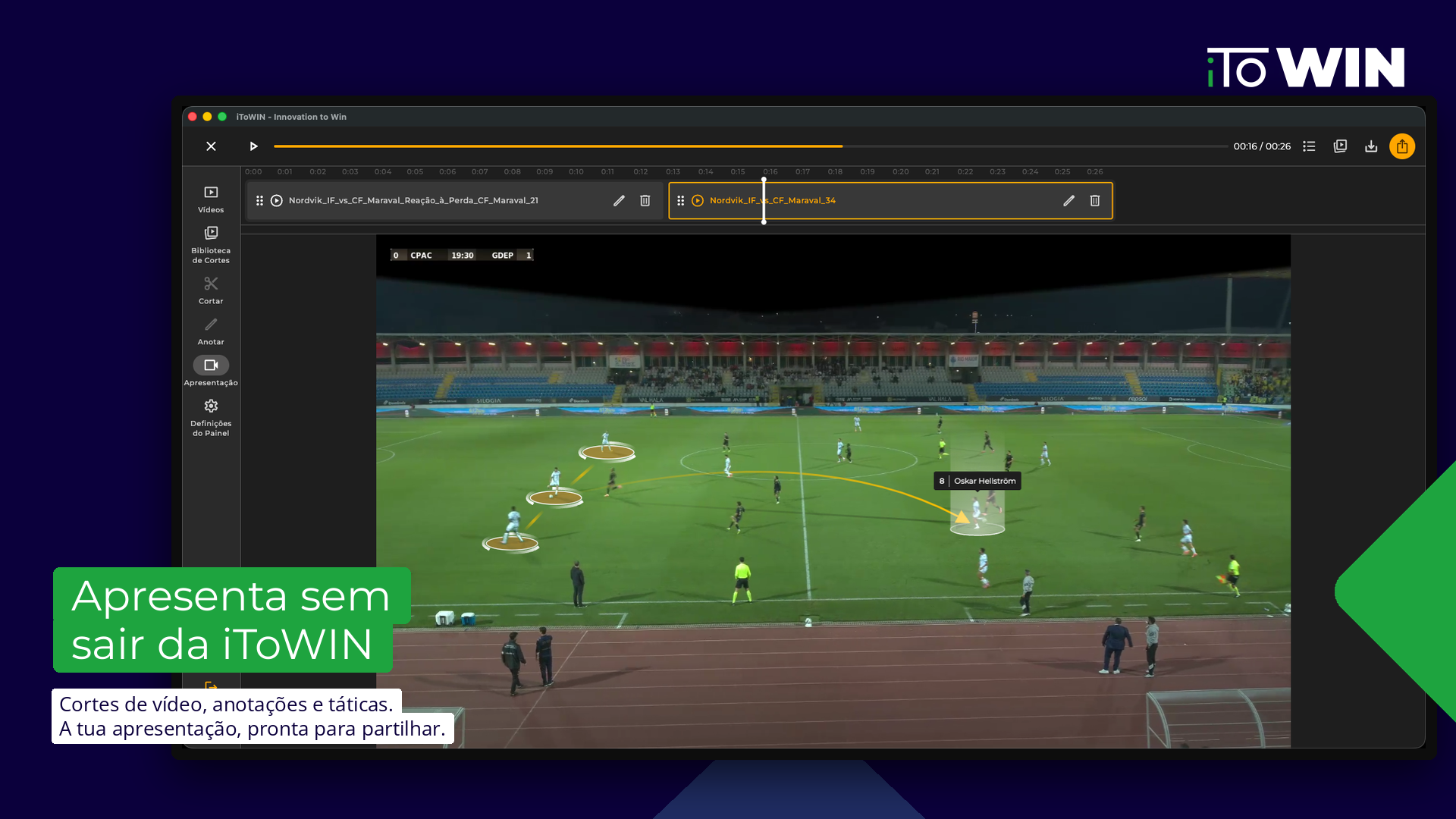 Modo de apresentação do iToWIN Match Analysis